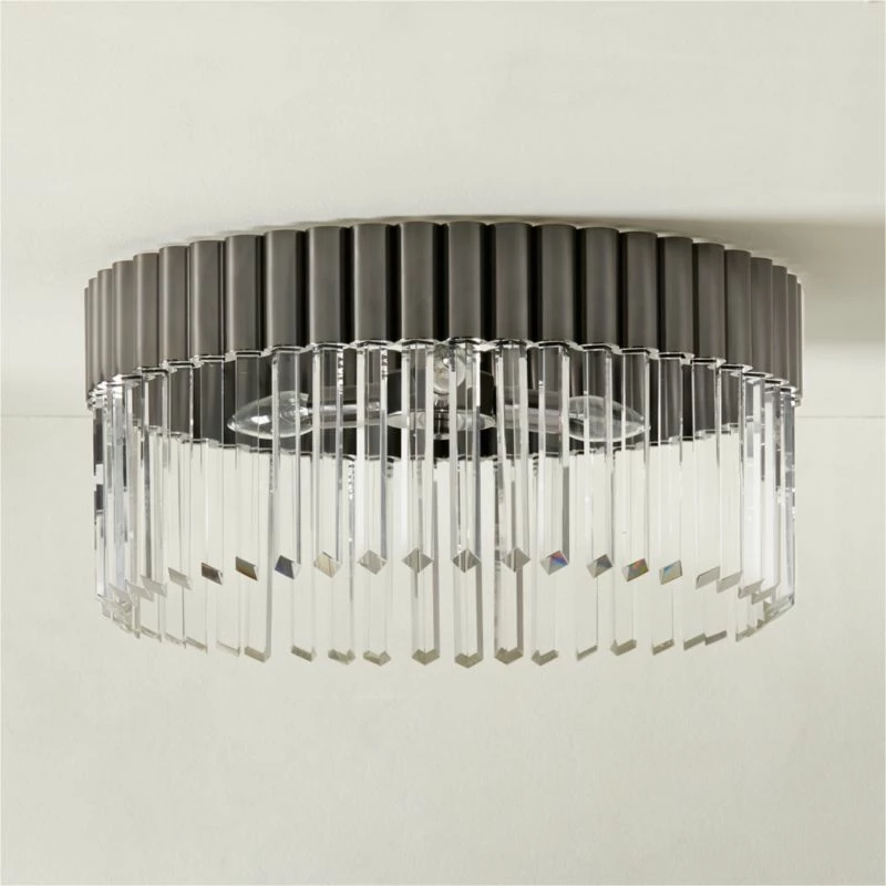 Risette Black Chrome and Crystal Flush Mount Light - Elegant Ceiling Lighting Fixture