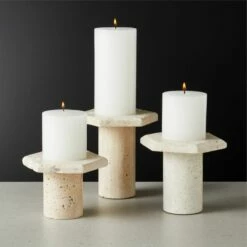 Roca Travertine Pillar Candle Stands - Elegant Home Accessories