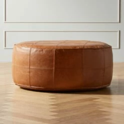 Round Saddle Leather Ottoman-Pouf – Premium Living Room Furniture