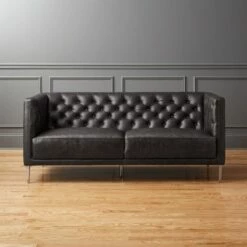 Savile Leather Tufted Apartment Sofa - Modern Living Room Furniture