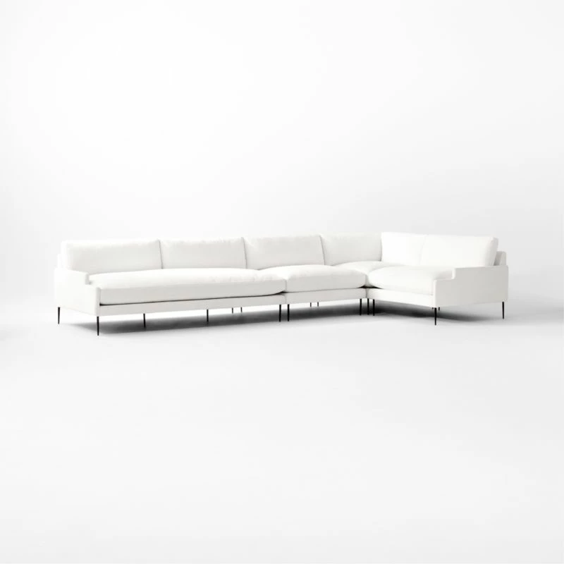 Scalino 4-Piece L-Shaped White Performance Velvet Sectional Sofa with Right Arm Chair - Modern Living Room Furniture - Image 3