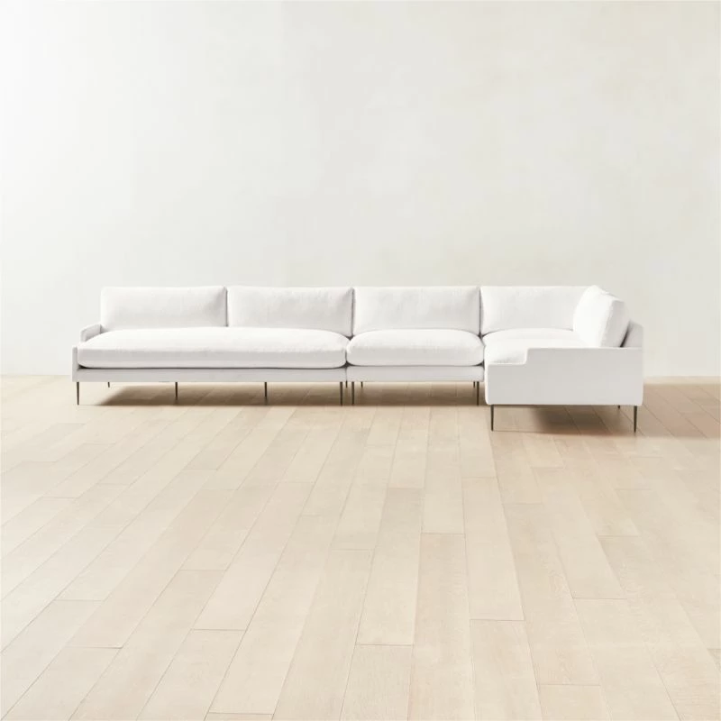 Scalino 4-Piece L-Shaped White Performance Velvet Sectional Sofa with Right Arm Chair - Modern Living Room Furniture