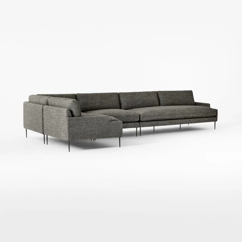 Scalino 4-Piece L-Shaped Grey Sectional Sofa With Left Arm Chair - Modern Living Room Furniture - Image 3