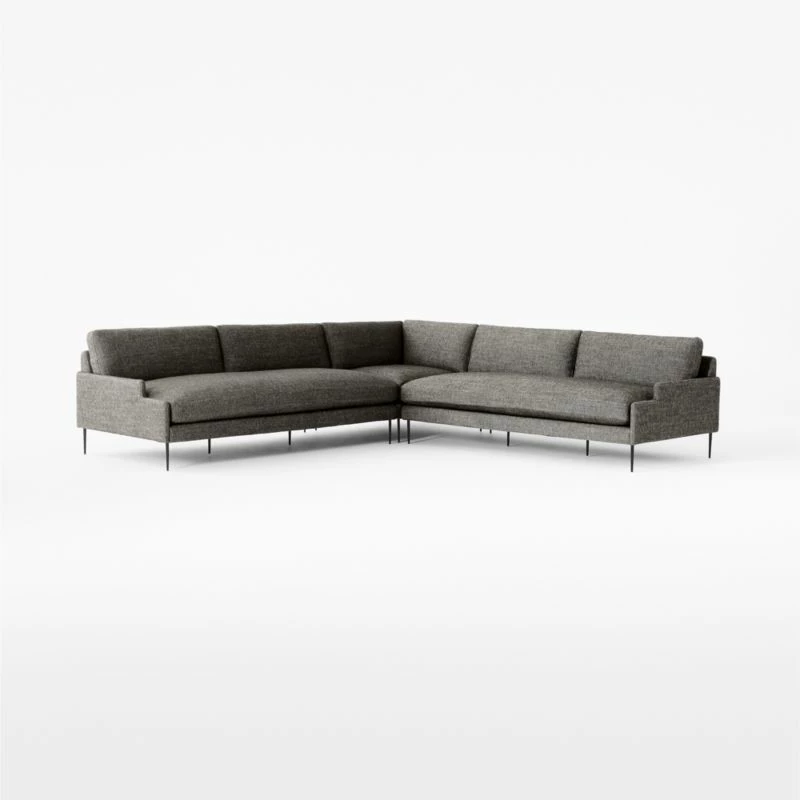 Scalino 3-Piece L-Shaped Grey Sectional Sofa with Double Loveseat - Modern Living Room Furniture - Image 3