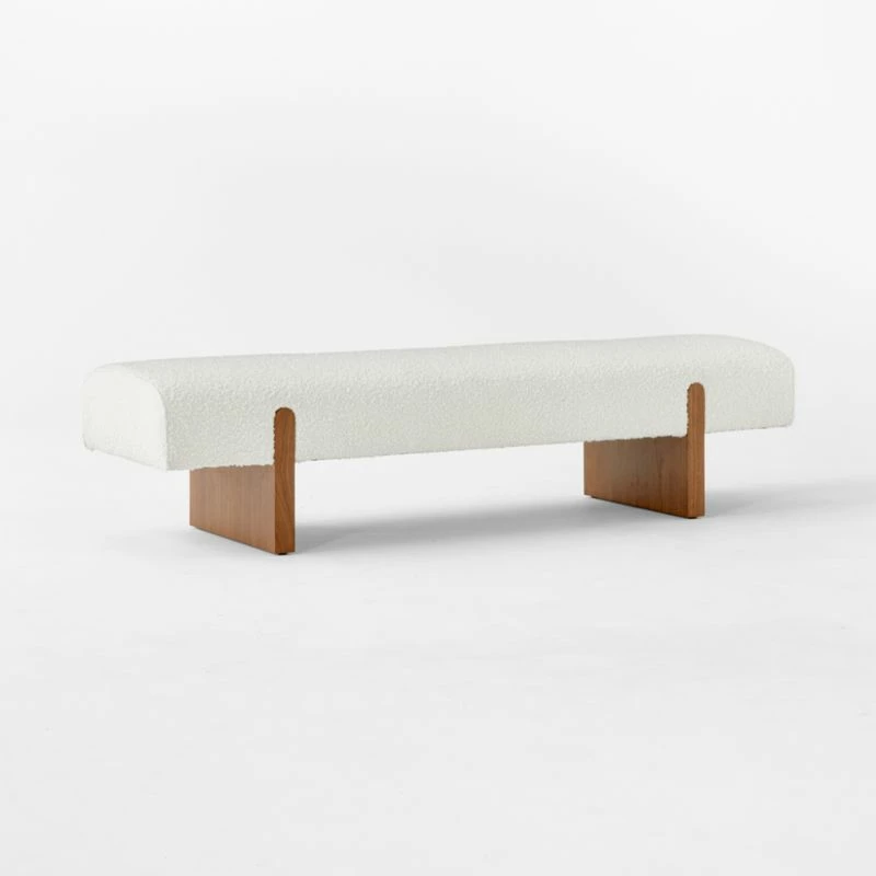 Socca White Boucle Upholstered Bench 67'' - Modern Living Room Furniture - Image 3
