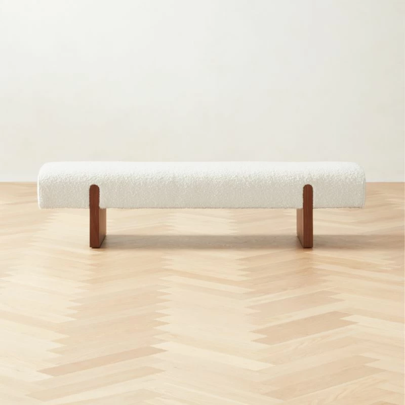 Socca White Boucle Upholstered Bench 67'' - Modern Living Room Furniture