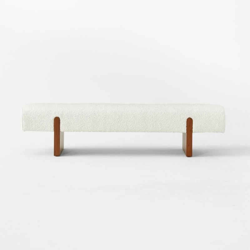 Socca White Boucle Upholstered Bench 67'' - Modern Living Room Furniture - Image 2