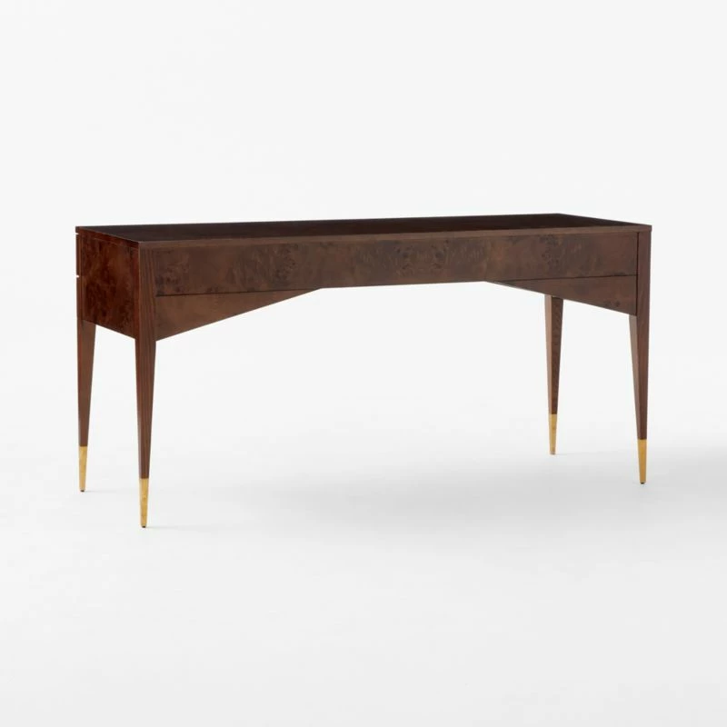 Spillo 2-Drawer Brown Burl Wood Desk - Stylish Office Furniture - Image 5