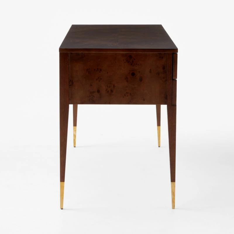 Spillo 2-Drawer Brown Burl Wood Desk - Stylish Office Furniture - Image 4