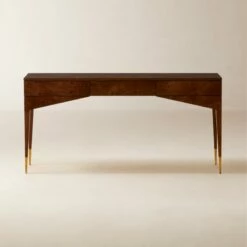 Spillo 2-Drawer Brown Burl Wood Desk - Stylish Office Furniture