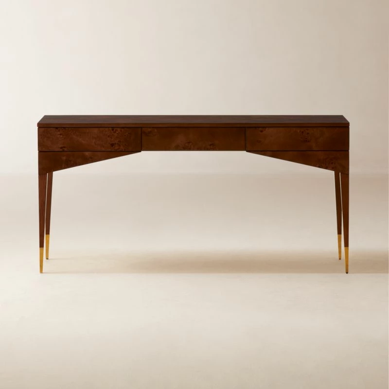 Spillo 2-Drawer Brown Burl Wood Desk - Stylish Office Furniture