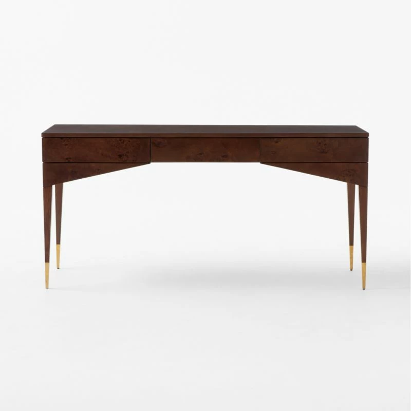 Spillo 2-Drawer Brown Burl Wood Desk - Stylish Office Furniture - Image 2