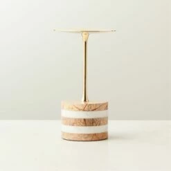 Stacked Marble and Brass Pillar Candle Holder Small - Elegant Home Accessory
