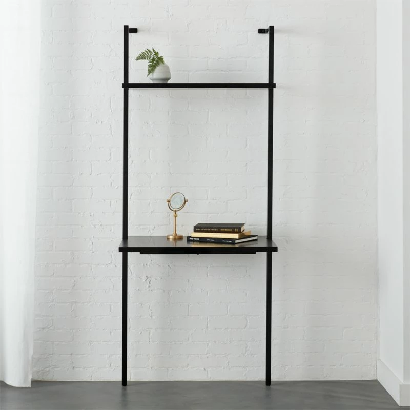 Stairway Black Wall Mount Desk With Shelf 72.5'' - Space-Saving Office Furniture - Image 2