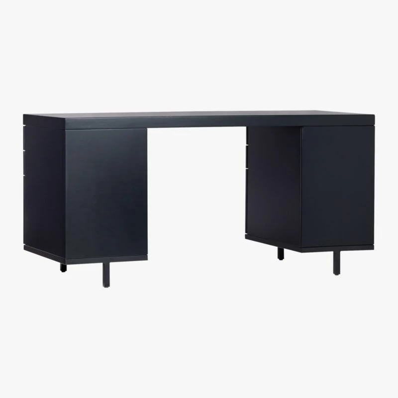 Stairway 6-Drawer Black Wood Desk - Modern Office Furniture - Image 6