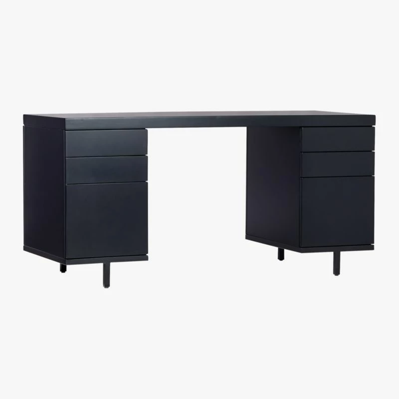 Stairway 6-Drawer Black Wood Desk - Modern Office Furniture - Image 3