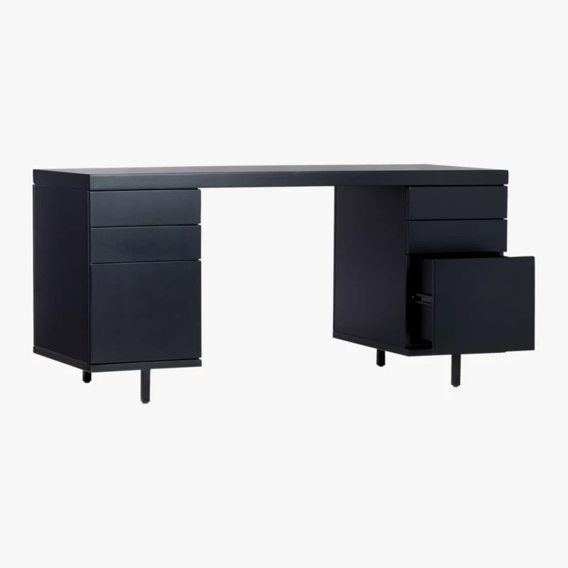 Stairway 6-Drawer Black Wood Desk - Modern Office Furniture - Image 4