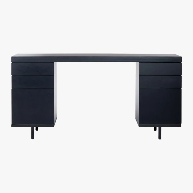 Stairway 6-Drawer Black Wood Desk - Modern Office Furniture - Image 2