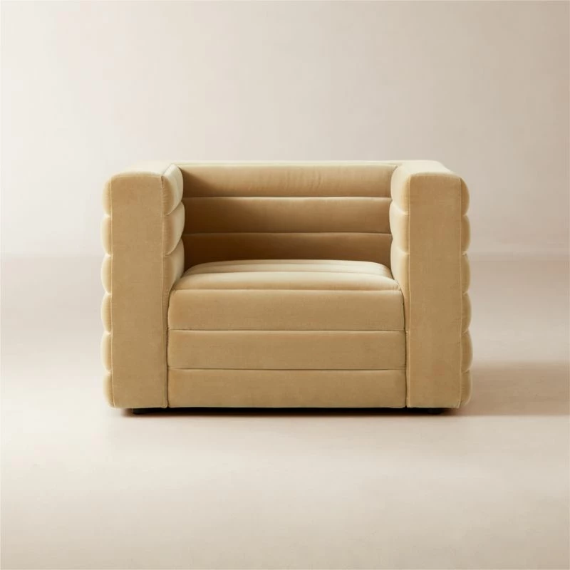 Strato Camel Brown Velvet Accent Chair - Stylish Living Room Furniture