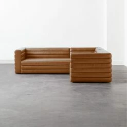 Strato 3-Piece L-Shaped Brown Leather Sectional Sofa - Modern Living Room Furniture