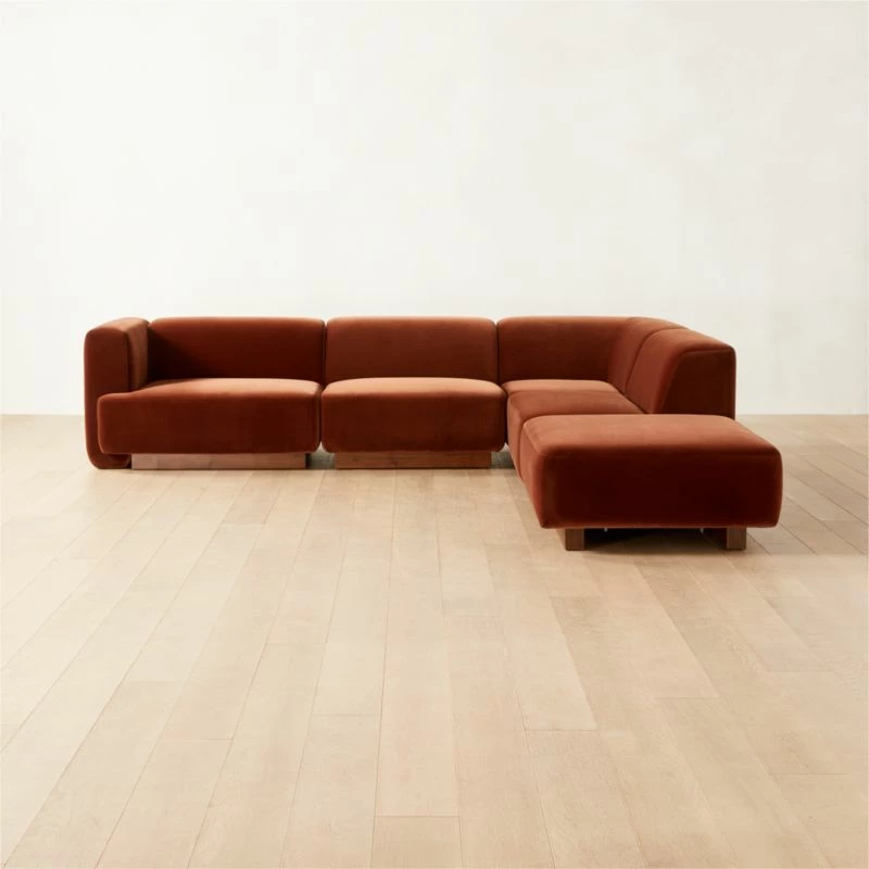 Terrain 5-Piece L-Shaped Bronze Brown Velvet Sectional Sofa With Left Arm - Luxurious Living Room Furniture