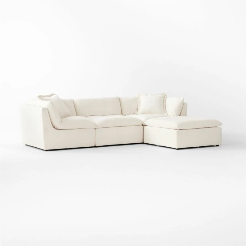 Turn 4-Piece Off-White Performance Velvet Sectional Sofa - Modern Living Room Furniture - Image 3