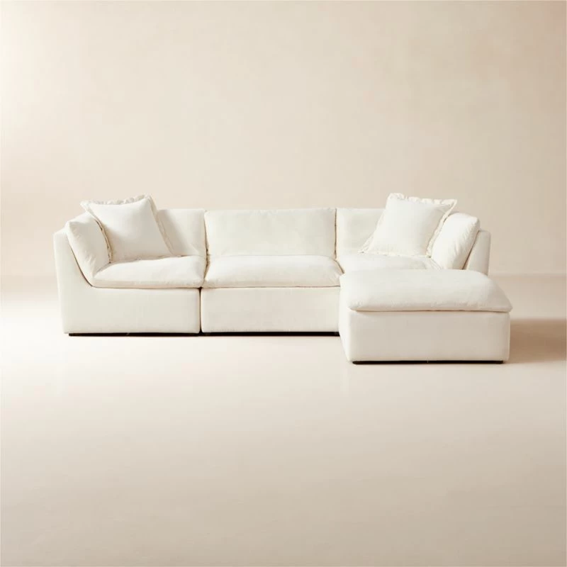 Turn 4-Piece Off-White Performance Velvet Sectional Sofa - Modern Living Room Furniture
