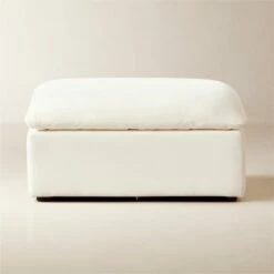 Turn Off-White Performance Velvet Ottoman - Modern Living Room Furniture