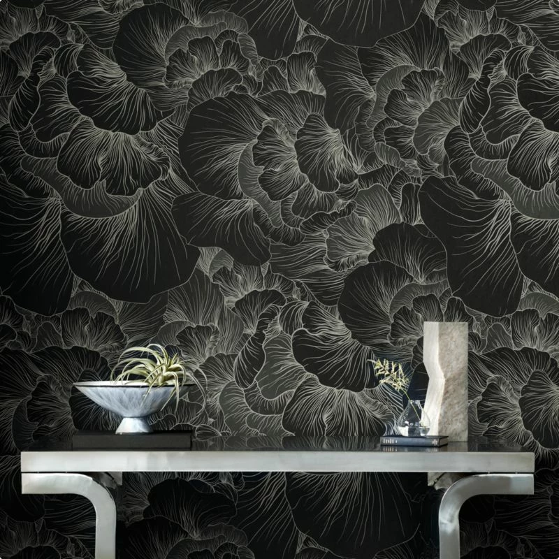 Venation Soft Black Wallpaper - Elegant Wall Decor & Wallpaper
