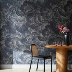 Venation Navy Blue Wallpaper for Stylish Wall Decor | Premium Wallpaper Roll