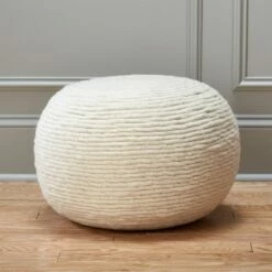 Natural Wool Wrap Pouf - Stylish & Cozy Living Room Furniture